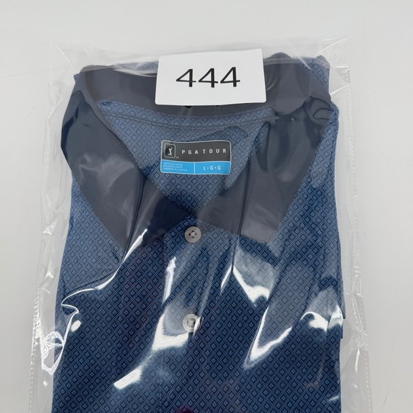 PGA TOUR Mens Casual Blue Geometric Print Short Sleeve Golf Polo Shirt Size L - Picture 9 of 9